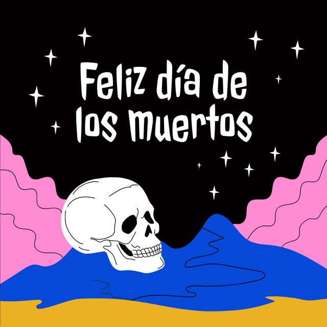 Dia de los Muertos Holiday Announcement with Skull Illustration Animated Post Tasarım Şablonu