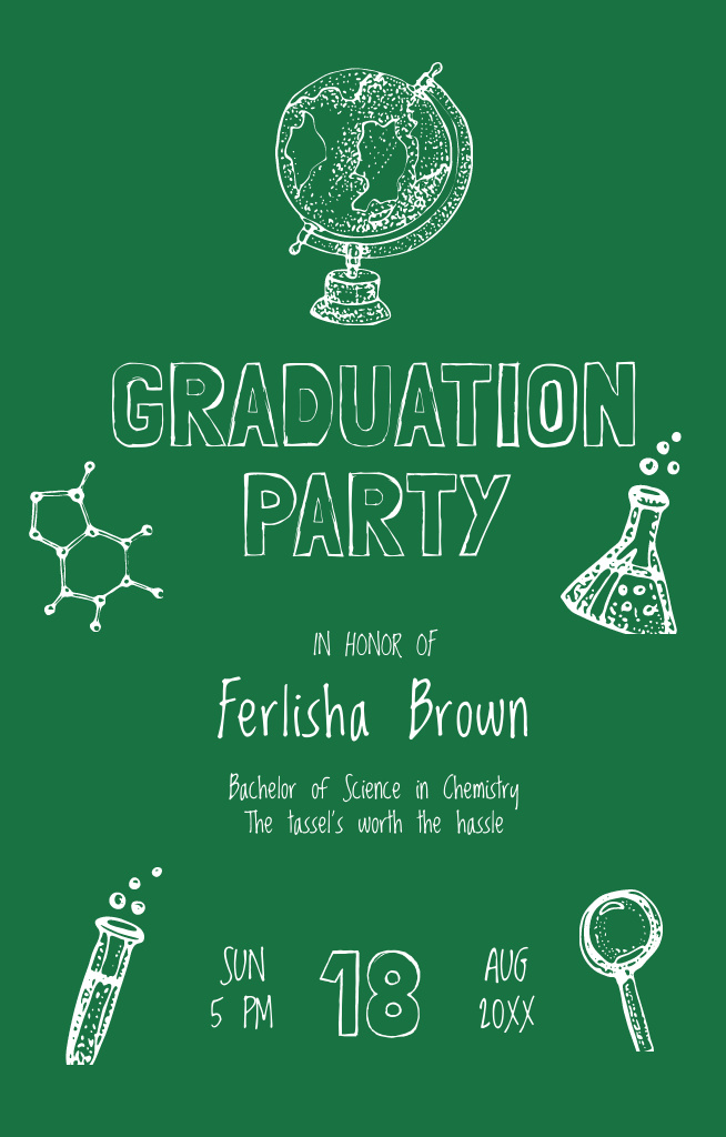 Plantilla de diseño de Graduation Party With Science Icons Sketch Invitation 4.6x7.2in 
