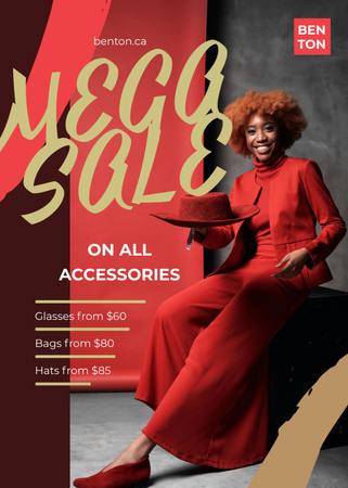 Mega Fashion Sale with Woman in Red Flayer Design Template