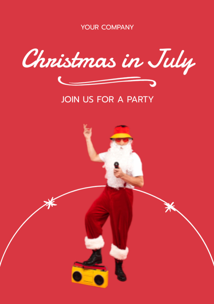 Ontwerpsjabloon van Flyer A5 van  Christmas Party In July with Jolly Santa Claus