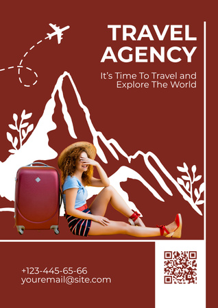 Tour Offer by Travel Agency on Red Poster – шаблон для дизайна