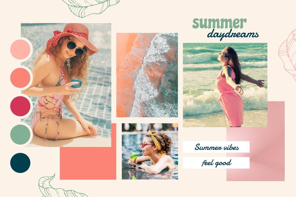 Template di design Summer Day with Girls in Pool Mood Board