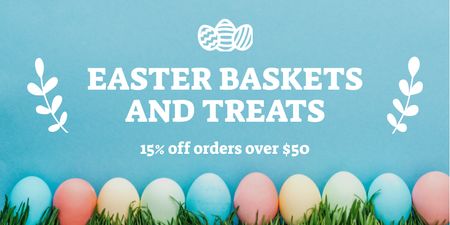 Easter Offer of Baskets and Treats with Colorful Eggs Twitter Design Template