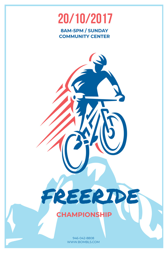 Freeride Championship Announcement with Cyclist in Mountains Pinterest Πρότυπο σχεδίασης