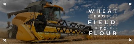 Ontwerpsjabloon van Twitter van Wheat from field to flour poster with combine-harvester