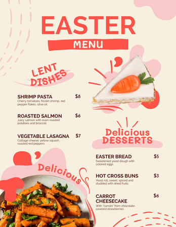 Easter Meals Offer with Carrot Cake on Orange Menu 8.5x11in Design Template