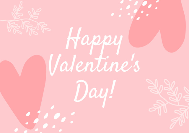 Simple Valentine's Day Greeting Pink Postcard A5 Design Template