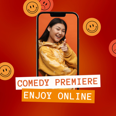 Announcement Of Online Comedy Show Premiere Animated Post Design Template