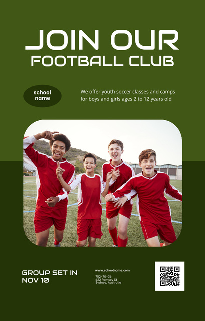 Football Club Ad with Boys Invitation 4.6x7.2in Design Template
