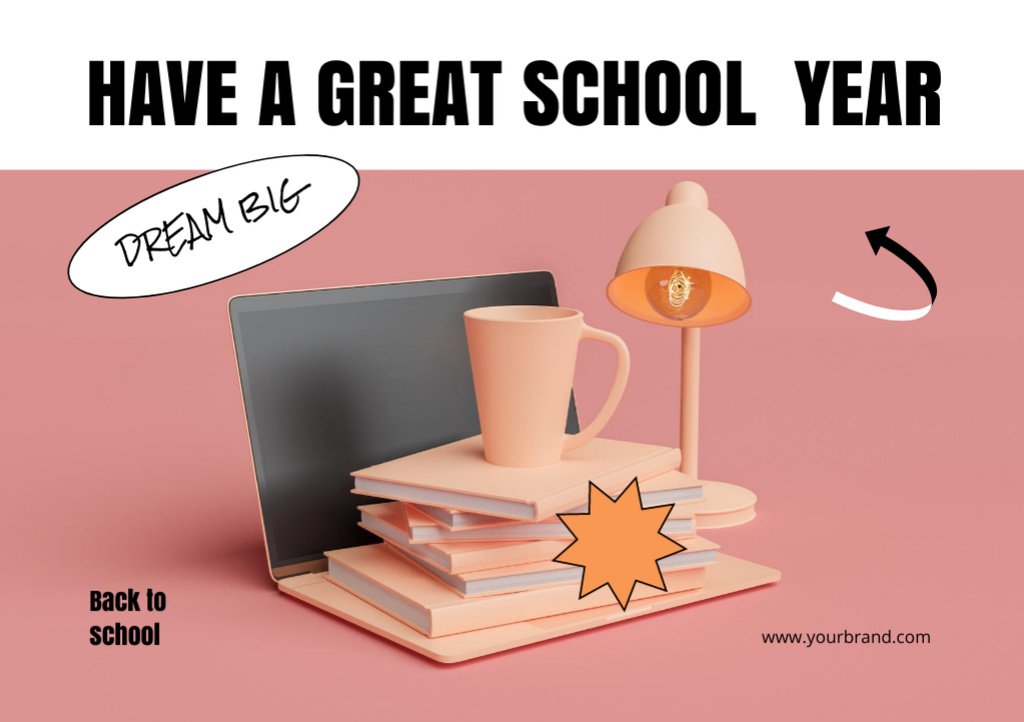 Wishing Good Year And Back To School Announcement Postcard A5 – шаблон для дизайну