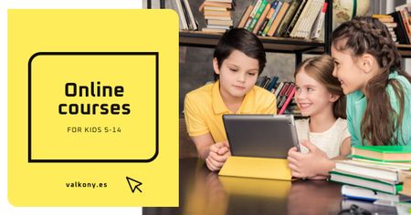 Ontwerpsjabloon van Facebook AD van Online cursussen Ad Kids met tablet