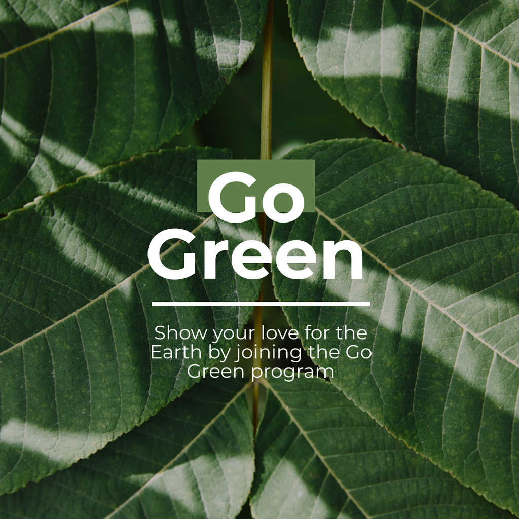 Green Lifestyle Concept Motivation with Plant Leaves Instagramデザインテンプレート