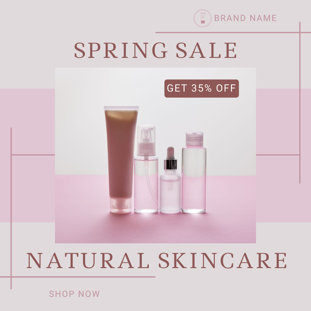 Natural Skin Care Spring Sale Announcement with Products Instagram AD Design Template