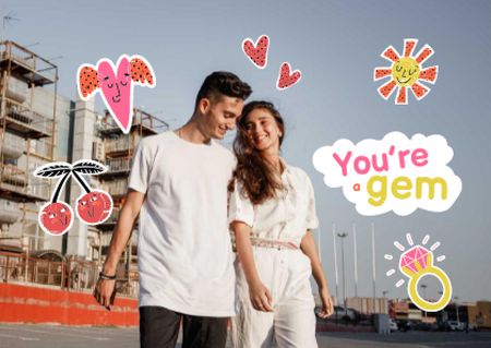 Ontwerpsjabloon van Postcard van Cute Couple celebrating Valentine's Day