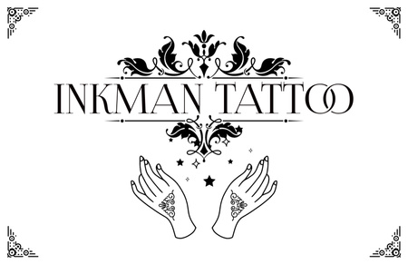 Designvorlage Ink Tattoos im Studio Angebot mit Skizze für Business Card 85x55mm