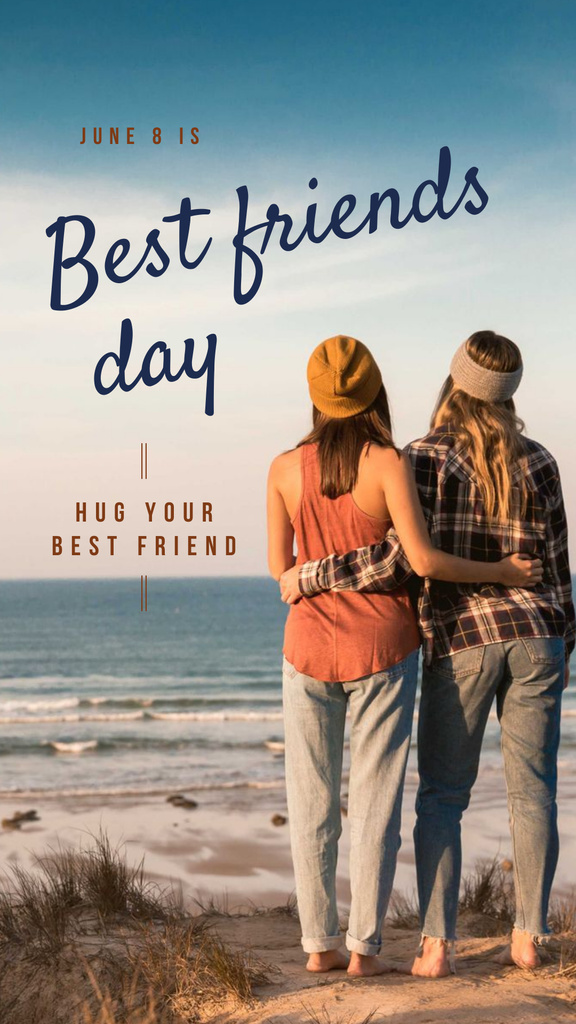 Plantilla de diseño de Two girls at the beach on Best Friends Day Instagram Story 