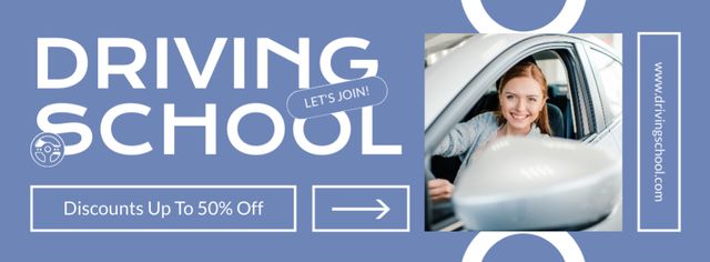 Auto Driving School Course Offer With Discount Facebook cover Modelo de Design
