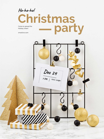 Christmas Party announcement in golden Poster US tervezősablon
