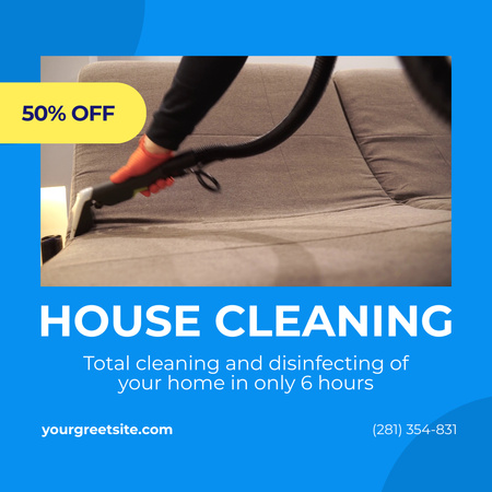 House Cleaning Service With Vacuum Cleaner And Discount Animated Post Modelo de Design