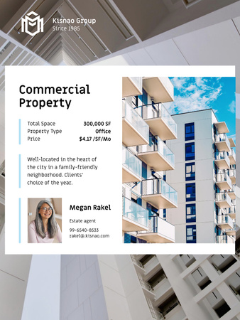 Modern Commercial Property Ad with Description In White Poster US Design Template