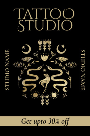 Platilla de diseño Tattoo Studio With Discount And Floral Pattern Pinterest
