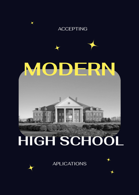 Awesome High School With Building In Black Postcard 5x7in Vertical Design Template