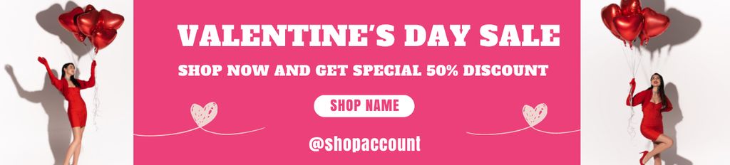Designvorlage Valentine's Day Special Discount Offer with Woman holding Balloons für Ebay Store Billboard