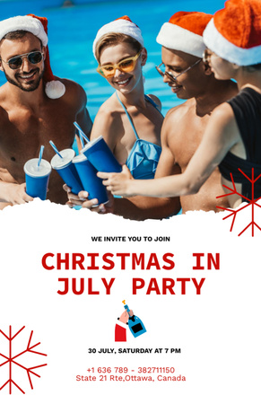 Christmas Party in July with Bunch of Young People in Pool Flyer 5.5x8.5in Design Template