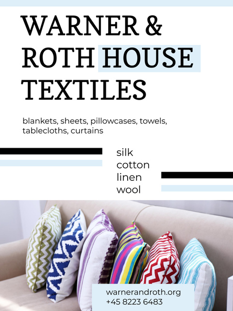 Home Textiles Ad Pillows on Sofa Poster US Πρότυπο σχεδίασης