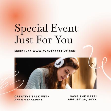 Creative Event Announcement with Girl in Headphones Instagram Design Template