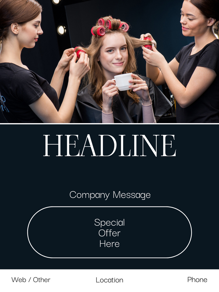Woman on Haircut in Beauty Salon Poster US Design Template