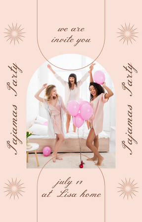 Pajama Party Announcement with Cheerful Young Women Invitation 4.6x7.2in Design Template