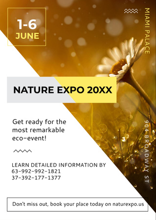Nature Expo Announcement with Blooming Daisy Flower Flyer A6 Design Template