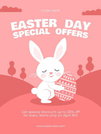 Easter Day Special Offer with Cute Bunny Holding Easter Egg Poster US Design Template