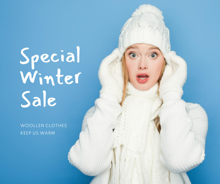 Discount Offer with Girl in Winter Outfit Facebook Design Template