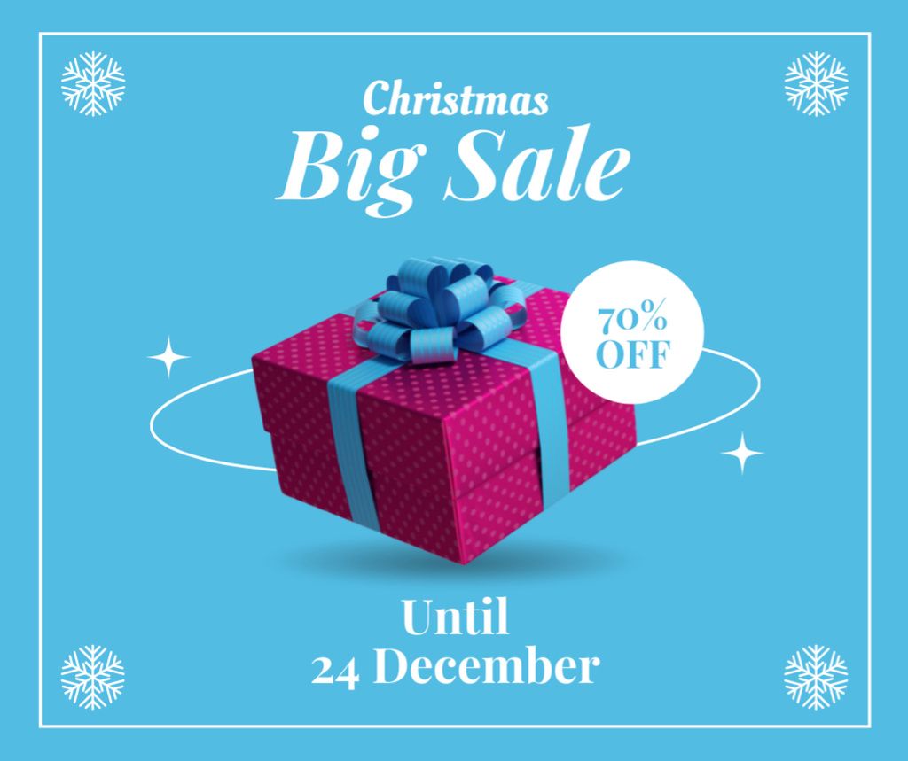 Christmas Big Sale Ad with Gift Box Facebook Πρότυπο σχεδίασης