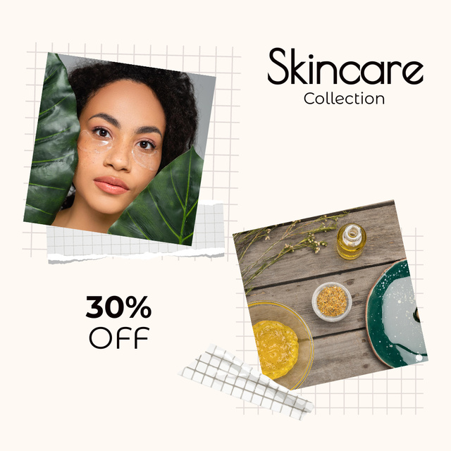 Skincare Products Discount Offer with African American Woman Instagramデザインテンプレート