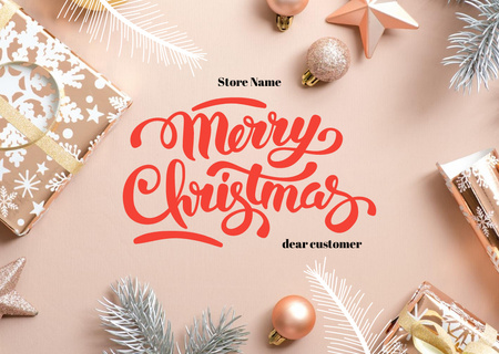 Merry Christmas Greeting with Festive Decorations Postcard Design Template