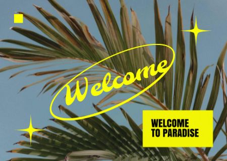Welcome Phrase with Tropical Leaves Card Modelo de Design