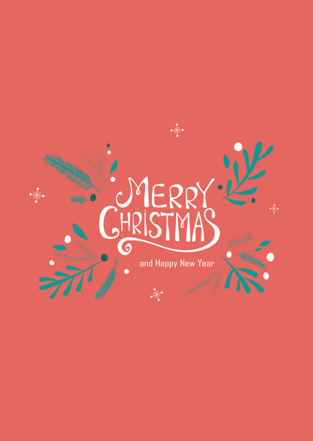 Christmas and New Year Congratulation with Twigs Postcard A6 Vertical Design Template