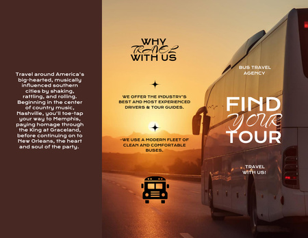 Bus Travel Agency Ad on Brown Brochure 8.5x11in Z-fold Tasarım Şablonu