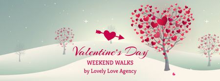 Valentine's Day Trees with red Hearts Facebook Video cover Design Template