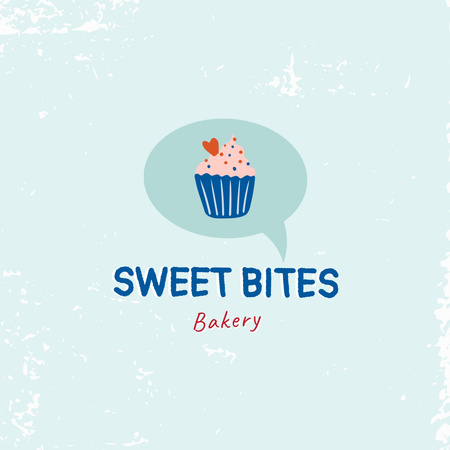Bakery Ad with Cute Cupcake with Heart And Sprinkles Logo 1080x1080pxデザインテンプレート