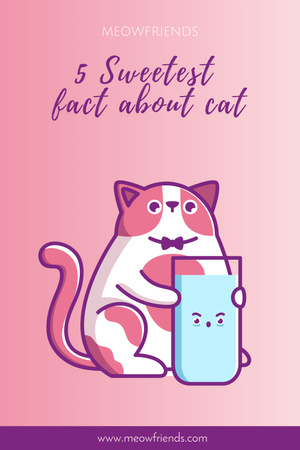 Ontwerpsjabloon van Pinterest van Cute Cat with Glass of Milk
