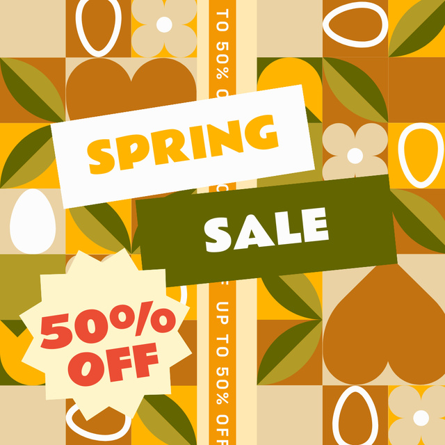 Bright Announcement of Spring Sale on Pattern Instagram AD Design Template