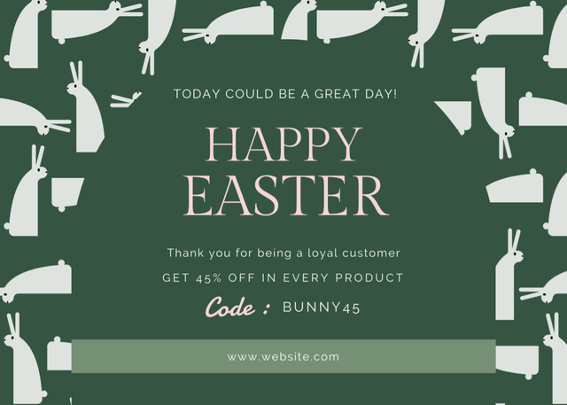 Easter Promo with Rabbit Silhouettes on Green Postcard 5x7in Design Template