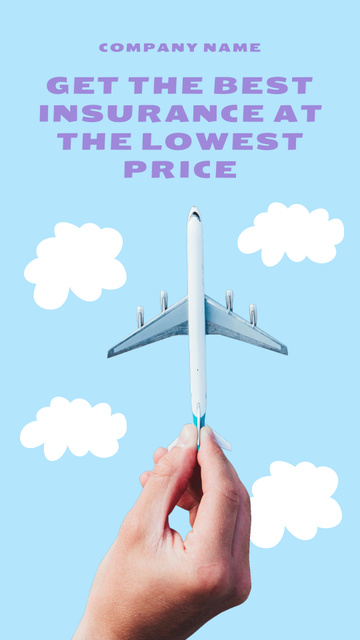 Designvorlage Travel Insurance Ad with Hand Holding Model Airplane für Instagram Video Story