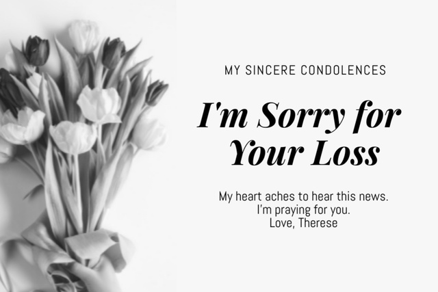 Sympathy Phrase with Black and White Flowers Bouquet Postcard 4x6in Design Template