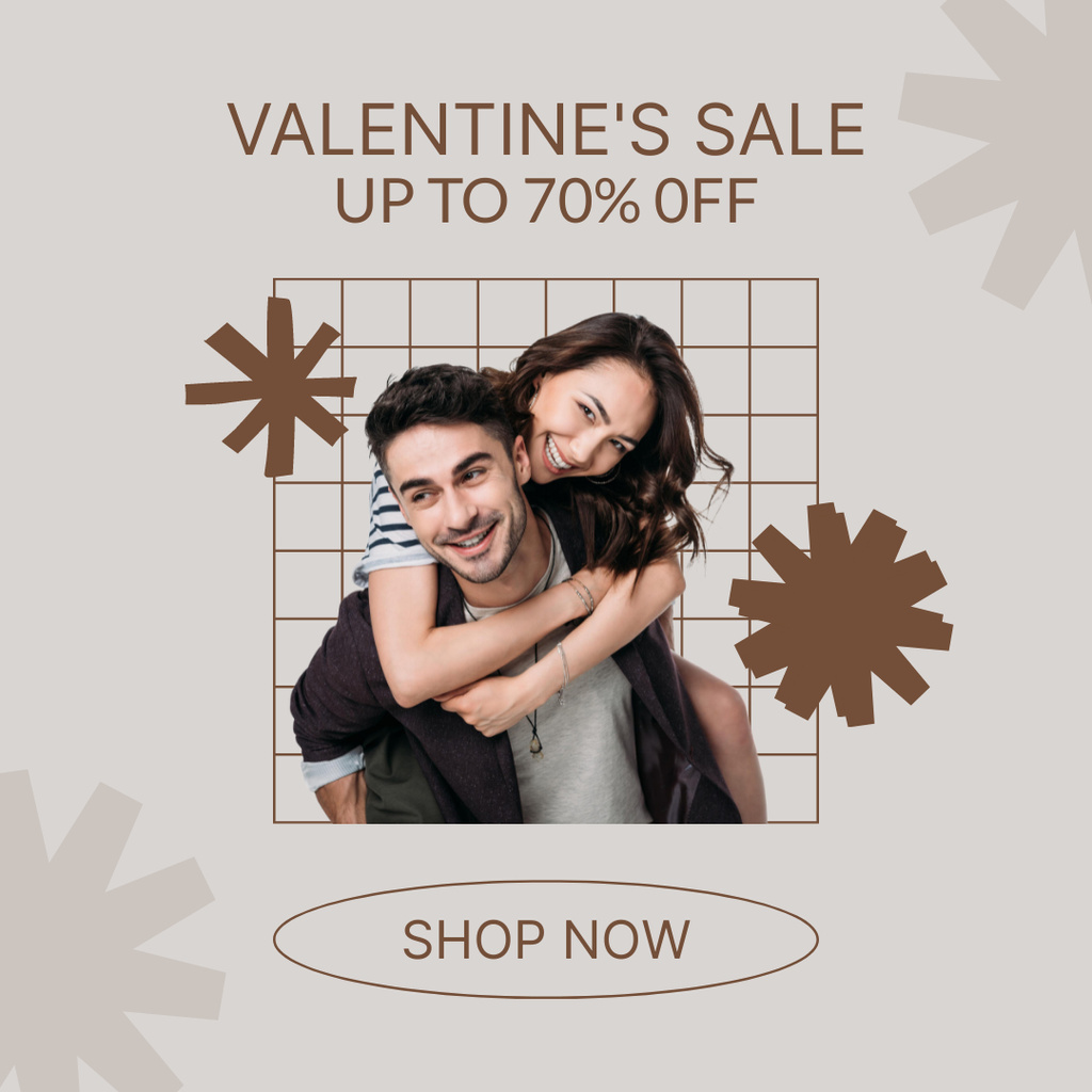 Valentine's Day Sale Announcement with Hugging Couple Instagram ADデザインテンプレート