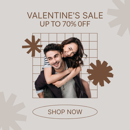 Valentine's Day Sale Announcement with Hugging Couple Instagram AD Design Template